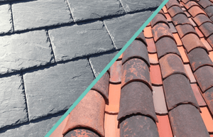 A slate roof and a clay roof