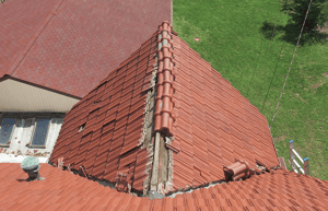 Damaged clay tile roof